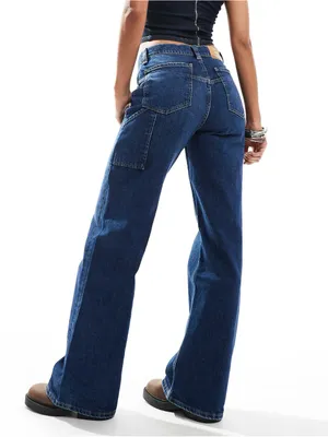 Free People tinsley high-rise baggy straight leg jeans in deep blue thumbnail 14