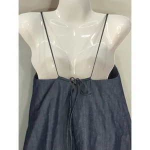 Zara Blue Denim Strappy‎ Mini Dress Womens S Swingy Summer Cotton Chic Vacay thumbnail 4