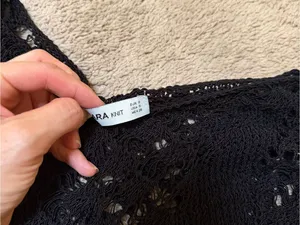 Zara Black Open-Knit Scoop Neck Sweater thumbnail 2