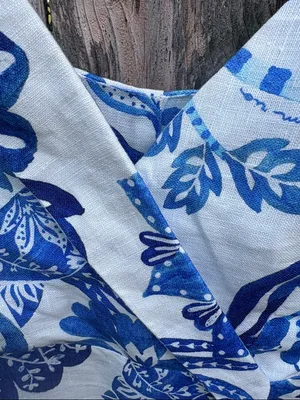 NWT FARM Rio Linen Faux Wrap Floral Birds Dress White Blue Size XS Retail $185 thumbnail 10