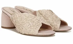 Sam‎ Edelman Sareen Seashell Pink Woven Raffia Block Heel Mule Sandals thumbnail 1
