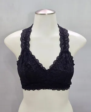 Felina Black Whimsy Romantic Boudoir Bridal Cottage Lingerie Lace Bralette M thumbnail 1