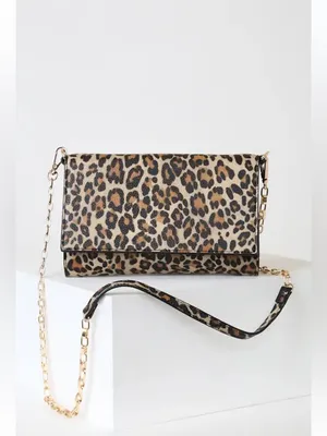Lulu's Leopard Print Chain-Handle Wallet Clutch - Brown/Tan/Black thumbnail 3
