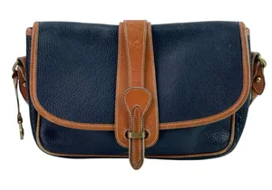 Vintage Dooney & Bourke Women's Blue Pebbled Leather Crossbody Saddle Handbag OS thumbnail 1