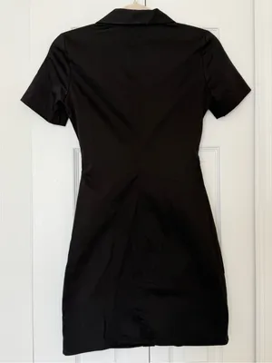 Zara Black Ruched Button Front Mini Shirt Dress XS thumbnail 2