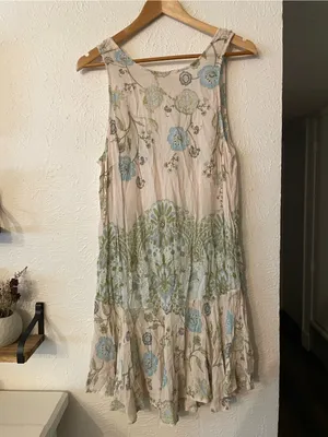 Free People Dobby Dot Slip Dress Floral Tie-Back Swing Blue Accents Medium thumbnail 3