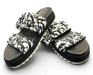 Sorel 7 women Roaming Two Strap Slide Sandals black white graphic print comfort thumbnail 1