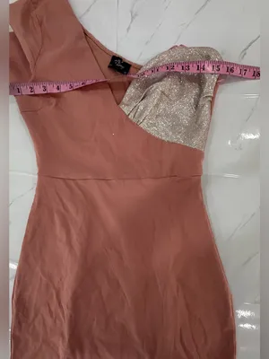 One-Shoulder Dusty Rose Mini Dress with Silver Sequin Bodice thumbnail 6