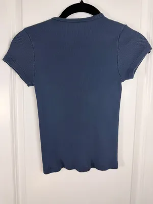 Brandy Melville High Rise Blue Ribbed Short Sleeve Crew Neck Tee thumbnail 3