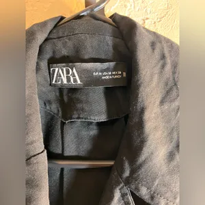 Zara Black Collared Mini Dress M trench duster wrap pockets thumbnail 3