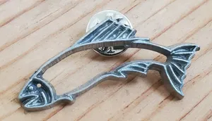 Vintage Ann Clark Vermont Brooch Salmon Trout Pewter Pinback 1996 Signed thumbnail 1