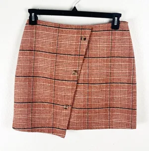 GIANNI BINI Burnt Orange Wool Blend Faux Wrap Asymmetric Hem Skirt Large Preppy thumbnail 1