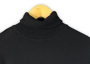 NEW WAYF Turtleneck Knit Sweater Dress Mini Length Balloon Sleeve Black Medium thumbnail 3