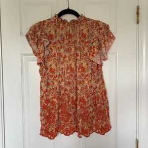 Solitaire Orange Tangerine Floral Eyelet Blouse Size Large thumbnail 7