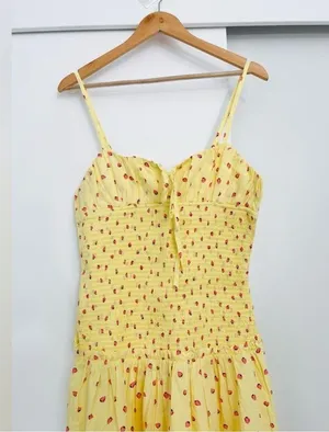 NWOT Free People Strawberry Yellow Midi Maxi Lavender Daze Dress Size Medium thumbnail 6