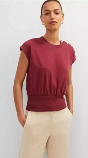 Ann Taylor Petite Shoulder Button Top Vibrant Pink Women's Large NWT thumbnail 1
