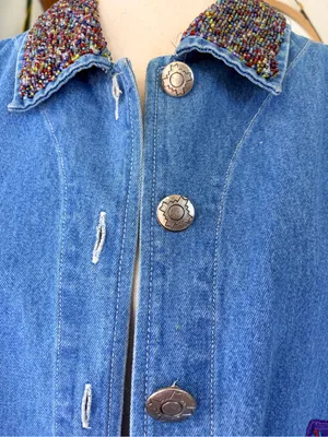 VTG Chico's‎ Design Beaded Mirror Denim Jacket Sz 3 L Boho Festival Cottagecore thumbnail 5