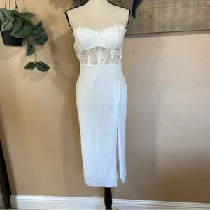 NWOT Lulus Exquisitely Sultry White Lace Strapless Bustier Midi Dress thumbnail 3