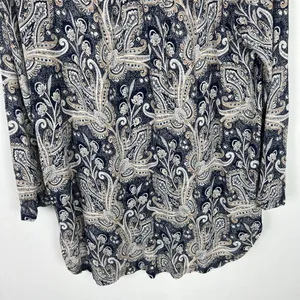 Lucky Brand Printed Woven Mix Top Button Front Navy Size Medium M EUC L1448 thumbnail 12