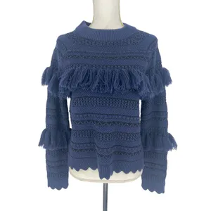 Jonathan Simkhai Tassel Fringe Knit Wool Sweater Black Blue‎ Stripe thumbnail 3