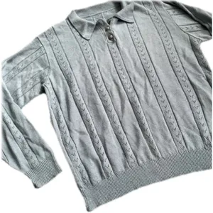 Women's Blue Long Sleeve Knit Eyelet Collared Sweater‎ Preppy Classy Size Med. thumbnail 3