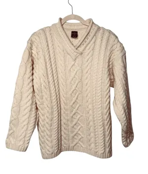 Paul James Cable Knit Sweater Cream Wool SZ S thumbnail 1