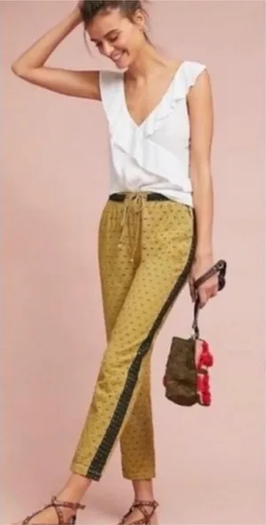Anthropologie Eyelet‎ Crop Jogger Drawstring Waist Pants Size M thumbnail 1