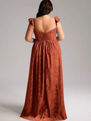Azazie Atelier Terracotta Floral Jacquard Maxi Dress Size 18 thumbnail 5