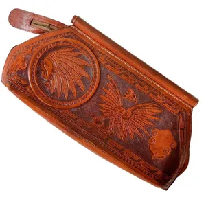Vintage Abtik Hand-tooled Mayan Print Leather Clutch thumbnail 16