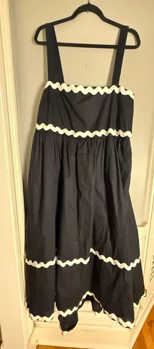 Torrid Belle Isle Maxi Babydoll Poplin Dress Black White Ric Rac 2X NWT thumbnail 1