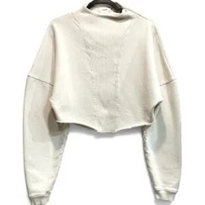 Joah Brown Cream Cropped Sweatshirt M/L Oversized Off Shoulder Zip Mock Neck USA thumbnail 2