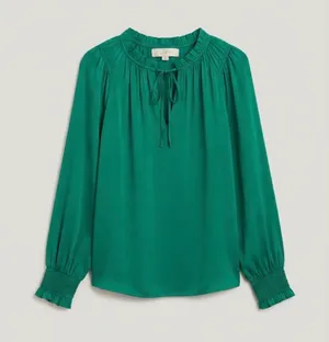 LOFT Emerald Green Ruffle-Neck Long Sleeve Blouse thumbnail 7