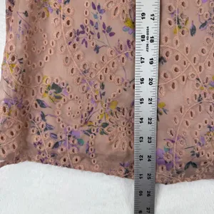 LOGO Lavish by Lori Goldstein Pink Floral Eyelet Elbow‎ Sleeve Top Blouse Large thumbnail 3