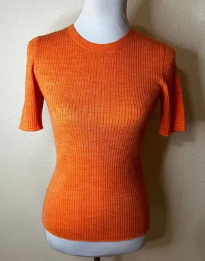 Frame orange ribbed wool short sleeve crewneck sweater WOMENS SMALL thumbnail 1