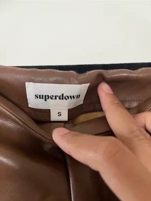 Superdown Chocolate Brown Faux Leather High Rise Pants Small Model Off Duty thumbnail 5