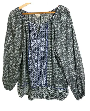 Max studio‎ boho long sleeve v neck size Large Blouse work modest thumbnail 1