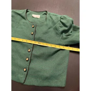 Miss Dorby‎ Vintage Green Houndstooth Cropped shirt Gold Crest Buttons thumbnail 4