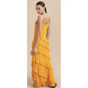 La Ligne Gio Marigold Silk Maxi Dress Ruffle Size Large Sun Tiered Dry Clean thumbnail 2