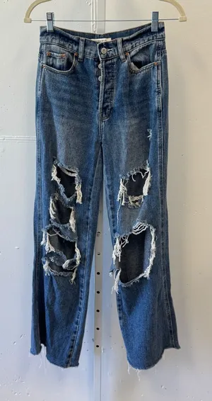 PacSun Baggy Jeans Blue Distressed High Rise Wide Leg‎ 25 Contemporary thumbnail 1