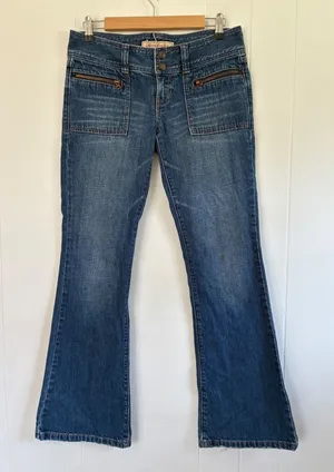 Y2K Abercrombie & Fitch Vintage Low Rise Flare Zipper Pocket Jeans Blue Size 4 thumbnail 1