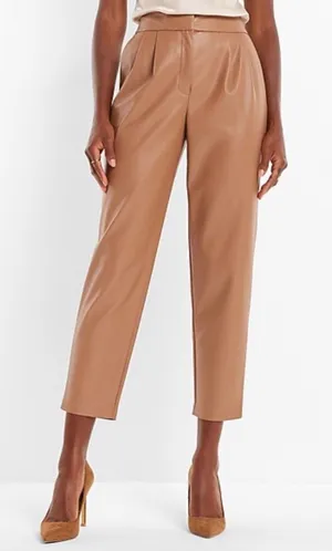 Express Womens Vegan Leather Pleated Tapered Ankle Pants Camel Tan Brown Size‎ M thumbnail 1
