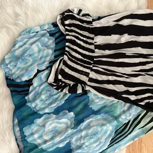 Y2K Zebra Floral Cutout Maxi Dress Blue Rose Strapless Glam Deadstock thumbnail 6