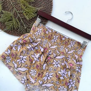 Aerie Womens Shorts Beige Tan Pink Floral Smocked Waist Flowy Size Medium thumbnail 1
