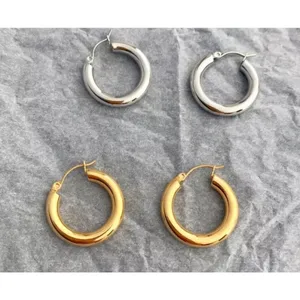 Large Tubular 18k White Gold Filled Hoop Earrings,‎ 30mm thumbnail 9