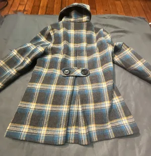 Aeropostale Blue and Yellow Plaid Wool Blend Peacoat Jacket thumbnail 9