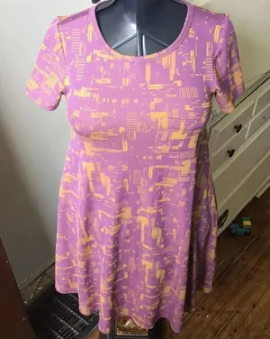 Lularoe Carly XXS high low purple and yellow knit swing dress thumbnail 1