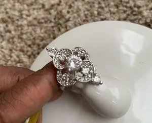 Vintage Silver Crystal Fashion Clover Ring Size 7 thumbnail 3