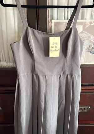 Live to be Spoiled Gray Pleated Dress with Adjustable Straps thumbnail 1