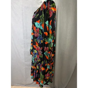 Vintage Sharon Anthony Black Floral Drop Waist Dress Made‎ in USA 16W 80s thumbnail 6