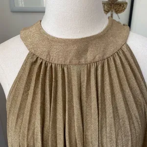 Free People Pleated Love Trapeze Mini Dress Metallic Gold Brown XS thumbnail 3